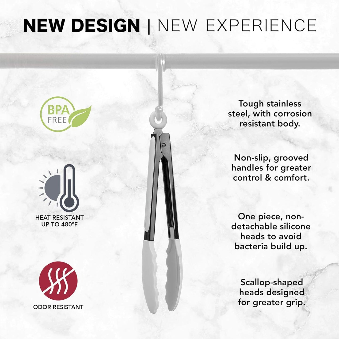 Stainless Steel Silicone Tipped Kitchen Food BBQ and Cooking Tongs for Non Stick Cookware, BPA Fee, Stylish, Sturdy, Locking, Grill Tongs, Gunmetal, Tong and Whisk Set, Gray