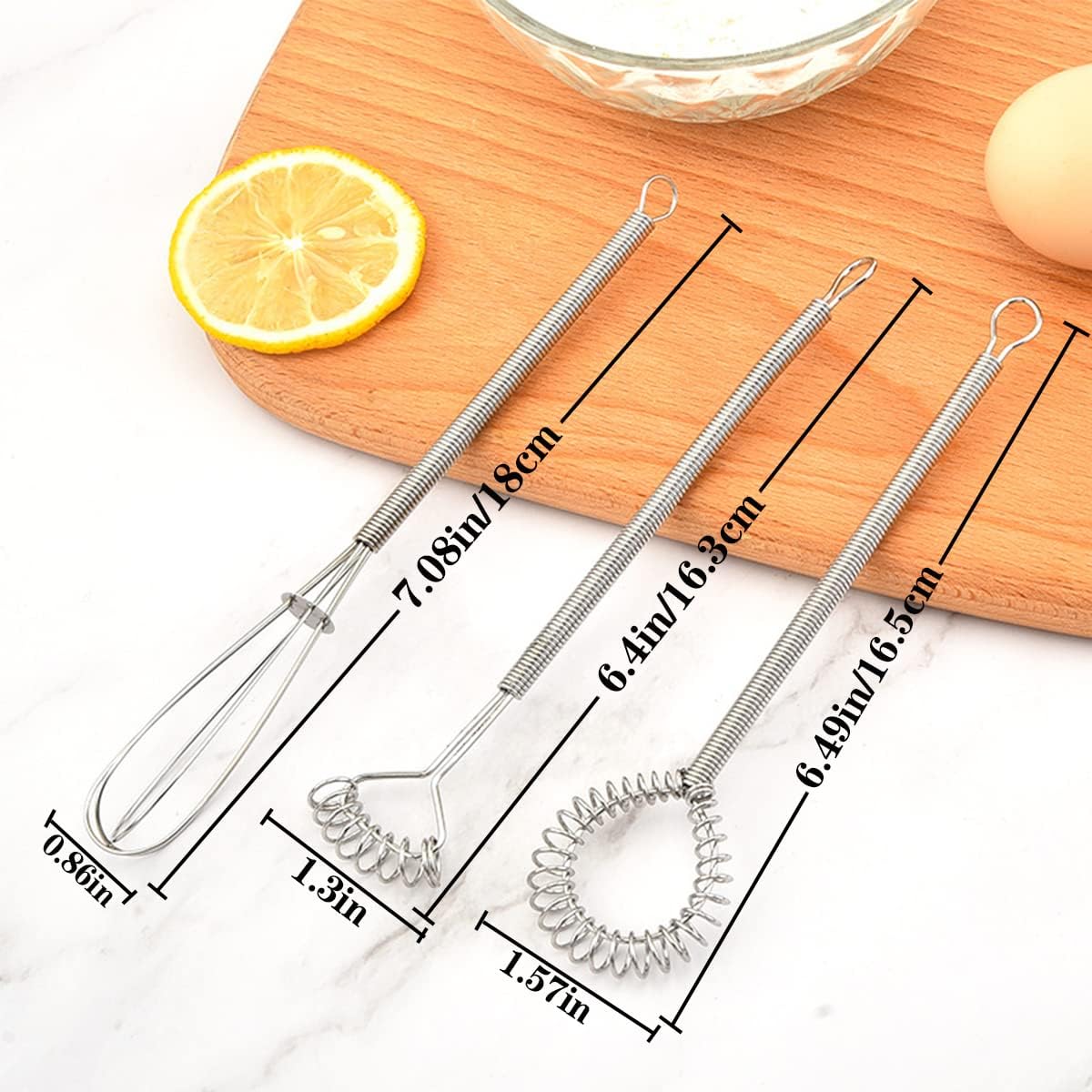 6 PCS Mini Whisk Set, Stainless Steel Spring Whisk, Cooking Gadget for Blending, Whisking, Beating, Stirring, Gravy