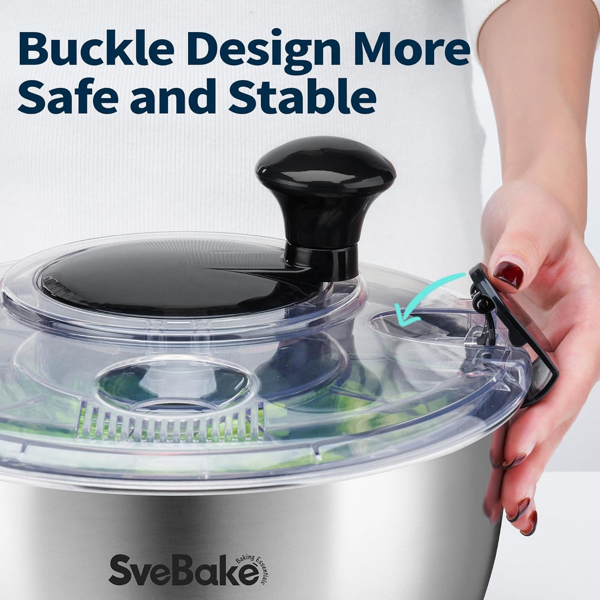 Stainless Steel Salad Spinner, 4.8 Qt Vegetable Fruit Washer, BPA-Free Lettuce Dryer with Crank Design, Easy Clean, Non-Slip Base - Transparent Lid