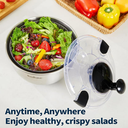 Stainless Steel Salad Spinner, 4.8 Qt Vegetable Fruit Washer, BPA-Free Lettuce Dryer with Crank Design, Easy Clean, Non-Slip Base - Transparent Lid