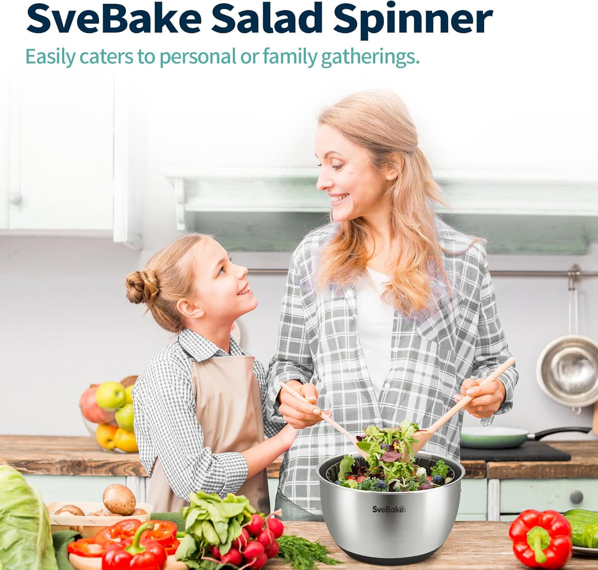 Stainless Steel Salad Spinner, 4.8 Qt Vegetable Fruit Washer, BPA-Free Lettuce Dryer with Crank Design, Easy Clean, Non-Slip Base - Transparent Lid