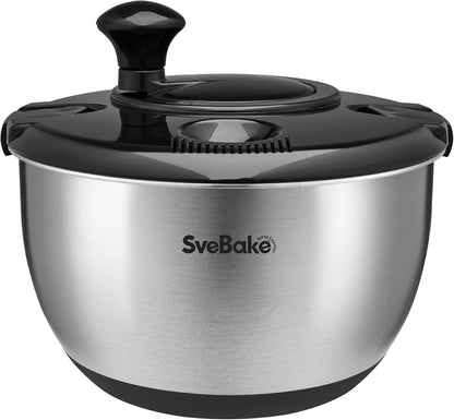 Stainless Steel Salad Spinner, 4.8 Qt Vegetable Fruit Washer, BPA-Free Lettuce Dryer with Crank Design, Easy Clean, Non-Slip Base - Transparent Lid