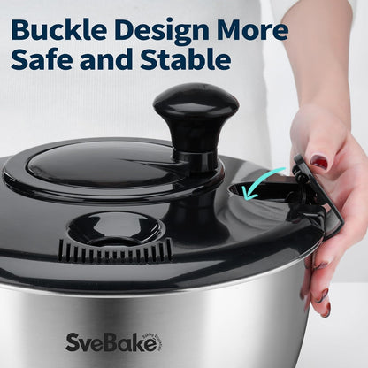 Stainless Steel Salad Spinner, 4.8 Qt Vegetable Fruit Washer, BPA-Free Lettuce Dryer with Crank Design, Easy Clean, Non-Slip Base - Transparent Lid