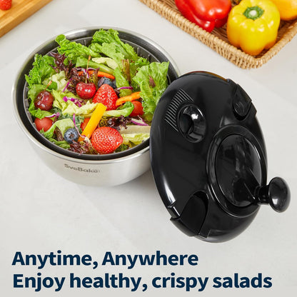 Stainless Steel Salad Spinner, 4.8 Qt Vegetable Fruit Washer, BPA-Free Lettuce Dryer with Crank Design, Easy Clean, Non-Slip Base - Transparent Lid