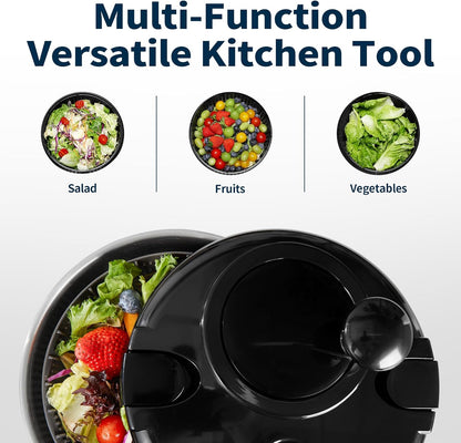 Stainless Steel Salad Spinner, 4.8 Qt Vegetable Fruit Washer, BPA-Free Lettuce Dryer with Crank Design, Easy Clean, Non-Slip Base - Transparent Lid