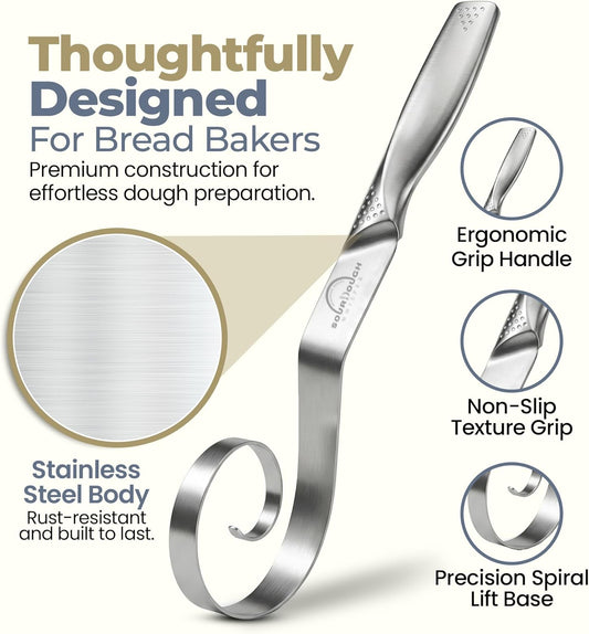 Seamless Dough Whisk, Stainless Steel Danish Dough Wisk, 9" Bread Whisk for Sourdough, Cookies, Pizza, Pastry, Dishwasher Safe Dough Hook