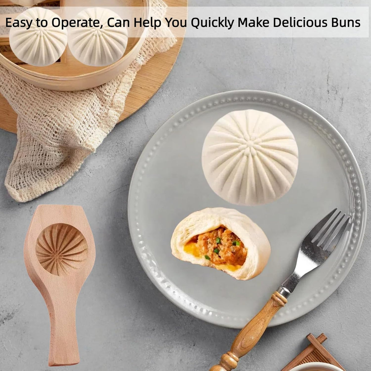 Wooden Bao Bun Maker,Baozi Maker Machine,Wooden Steam Bun Mold,This Kitchen Appliances And Gadgets Is the Best Gift for Asian Food Enthusiasts And Dumpling Maker (Steamed Bun A)