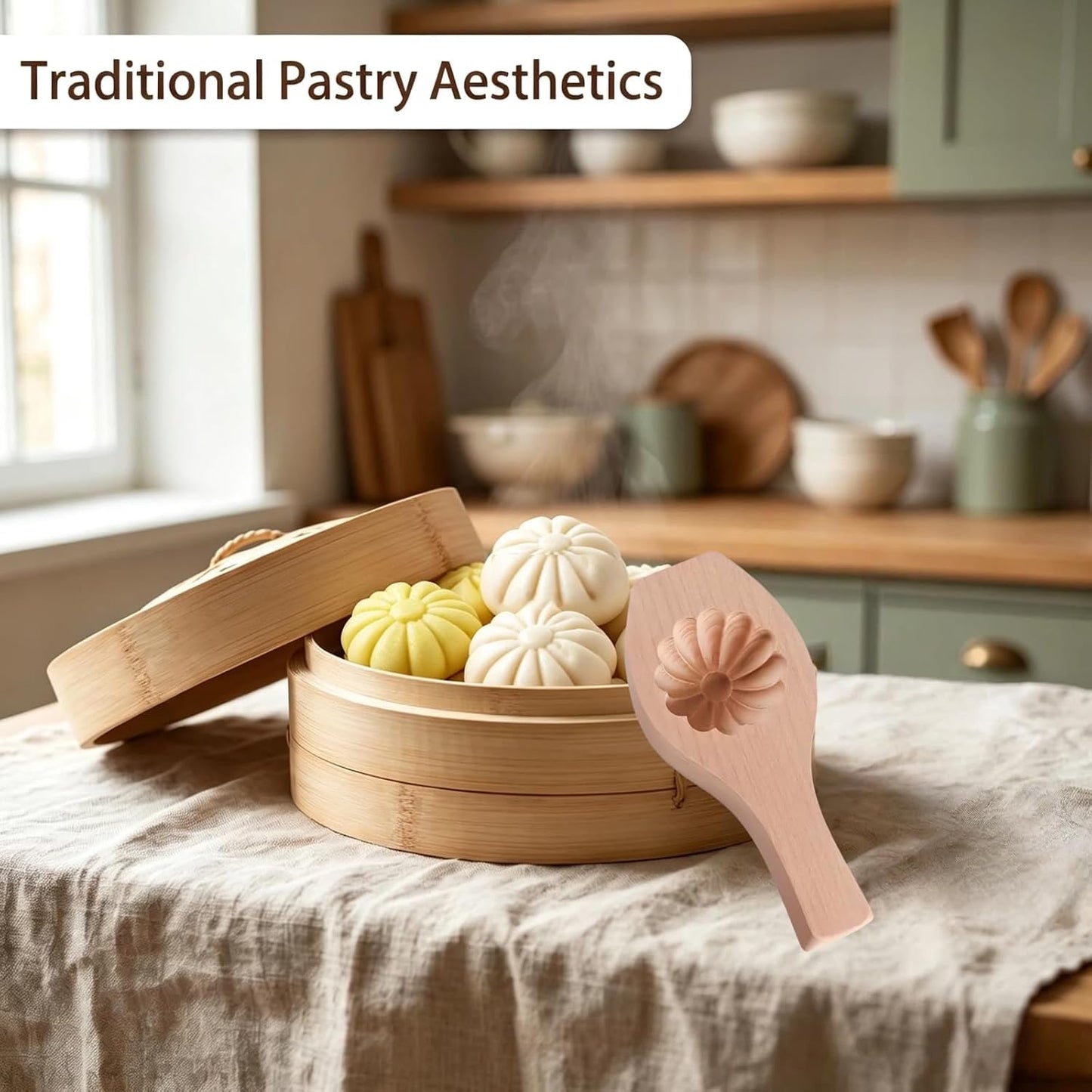 Wooden Bao Bun Maker,Baozi Maker Machine,Wooden Steam Bun Mold,This Kitchen Appliances And Gadgets Is the Best Gift for Asian Food Enthusiasts And Dumpling Maker (Steamed Bun A)
