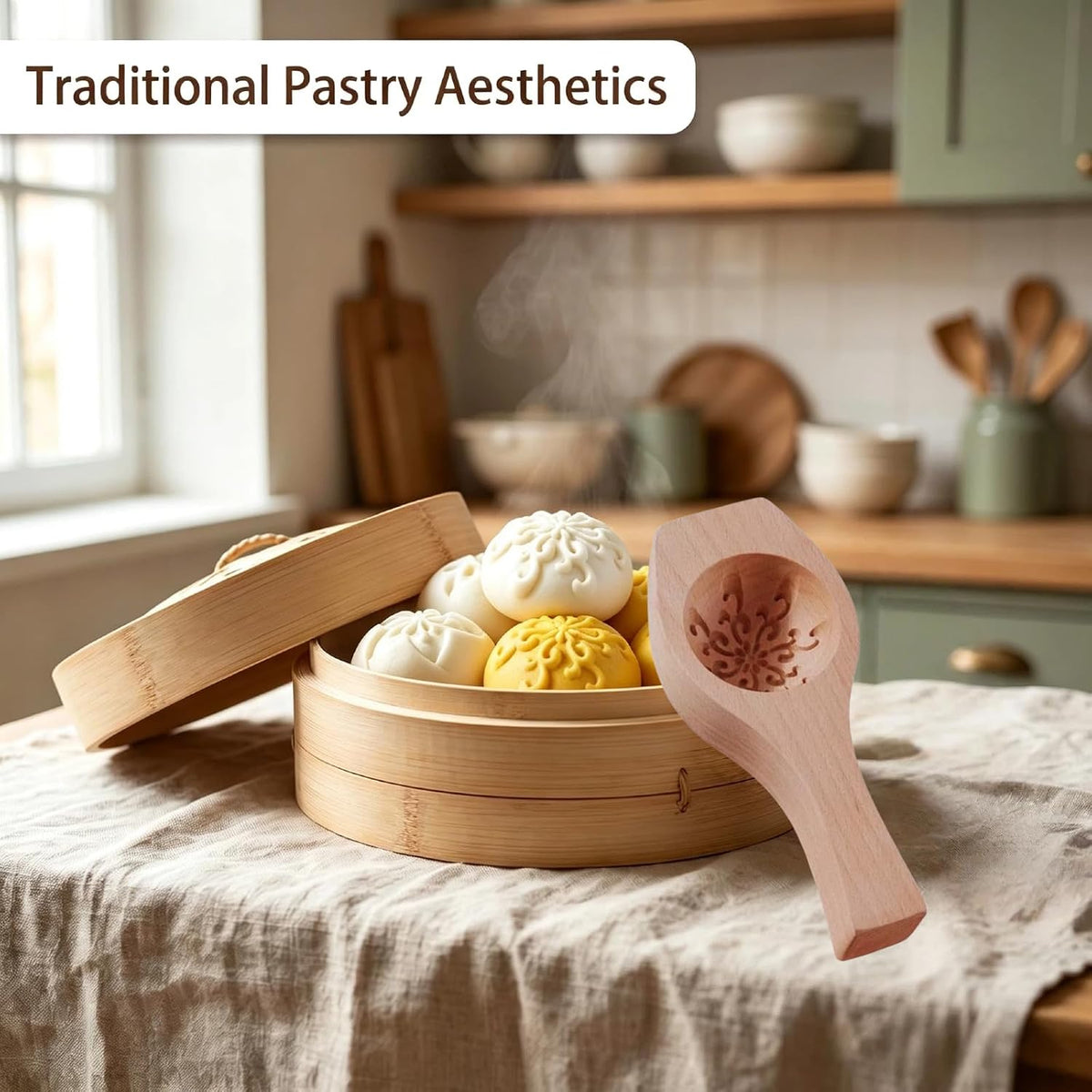 Wooden Bao Bun Maker,Baozi Maker Machine,Wooden Steam Bun Mold,This Kitchen Appliances And Gadgets Is the Best Gift for Asian Food Enthusiasts And Dumpling Maker (Steamed Bun A)