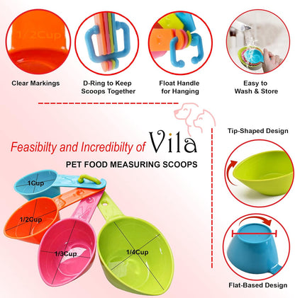 Cat Food Measuring Cups, One Set to Feed Them All - Ideal Scoop Cups for Multi-Pet Homes, Perfect Portion for Your Pets, Easy to Fill and Measure, 4pcs