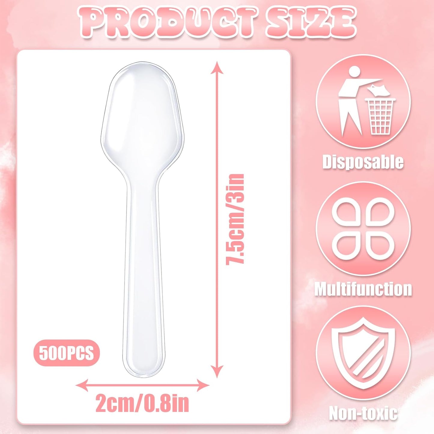 500Pcs Mini Spoons for Desserts, Clear Plastic Spoons, Disposable Clear Tasting Spoons, Small Dessert Spoons for Jelly Pudding Yogurt Ice Cream Desert Cake Appetizer (3 Inch)