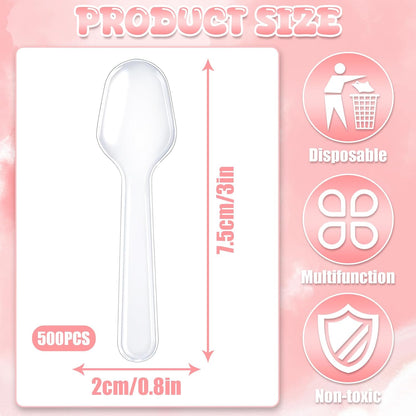500Pcs Mini Spoons for Desserts, Clear Plastic Spoons, Disposable Clear Tasting Spoons, Small Dessert Spoons for Jelly Pudding Yogurt Ice Cream Desert Cake Appetizer (3 Inch)