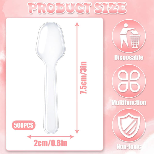 500Pcs Mini Spoons for Desserts, Clear Plastic Spoons, Disposable Clear Tasting Spoons, Small Dessert Spoons for Jelly Pudding Yogurt Ice Cream Desert Cake Appetizer (3 Inch)