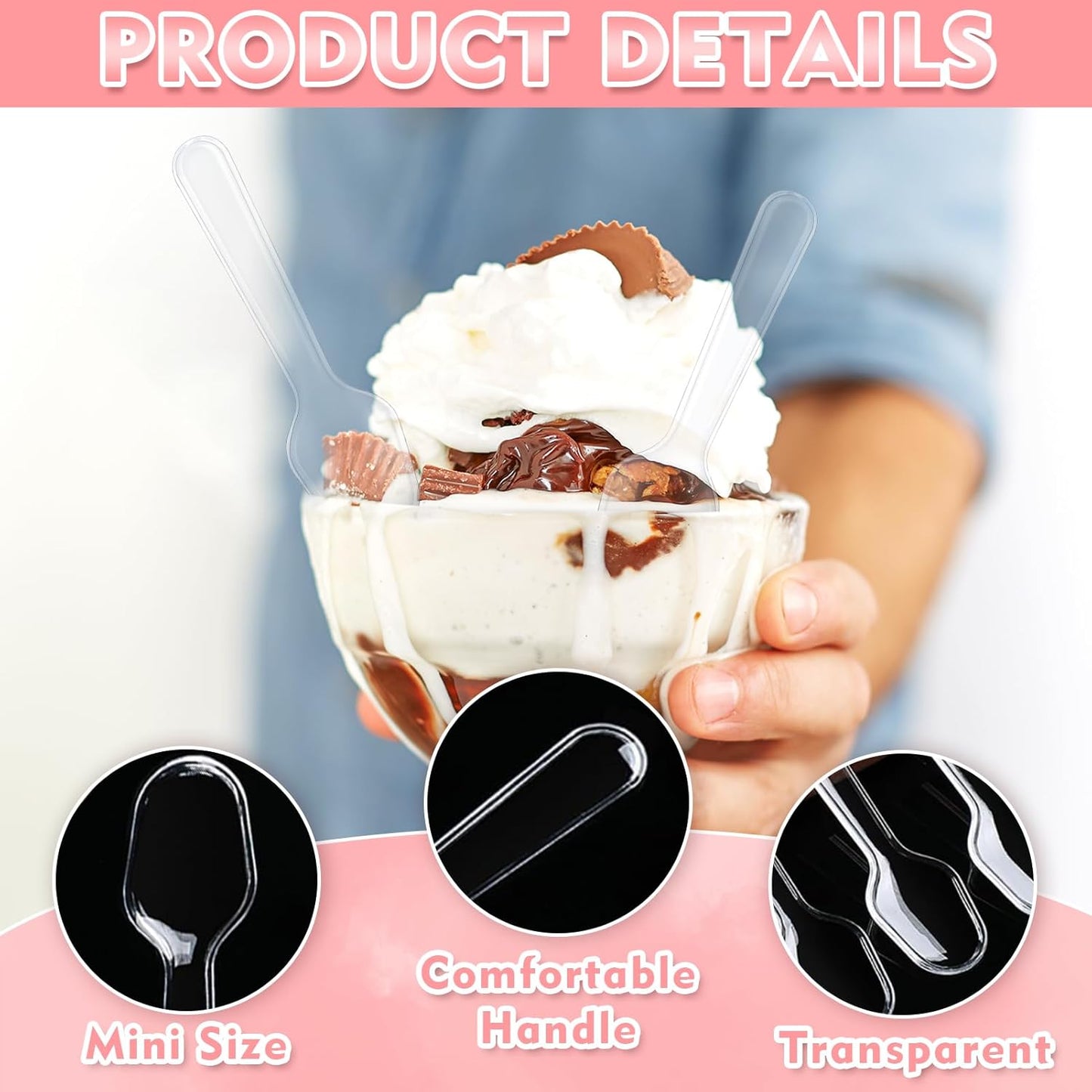 500Pcs Mini Spoons for Desserts, Clear Plastic Spoons, Disposable Clear Tasting Spoons, Small Dessert Spoons for Jelly Pudding Yogurt Ice Cream Desert Cake Appetizer (3 Inch)