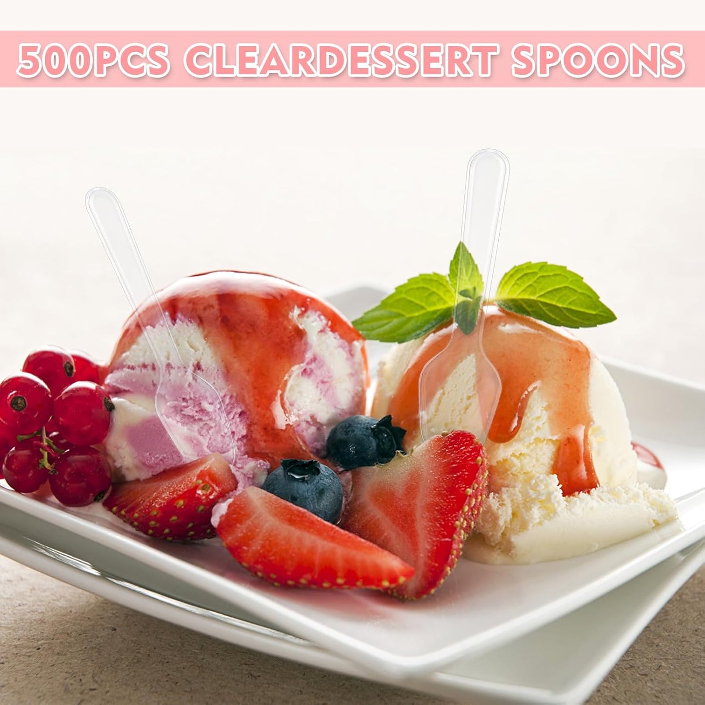 500Pcs Mini Spoons for Desserts, Clear Plastic Spoons, Disposable Clear Tasting Spoons, Small Dessert Spoons for Jelly Pudding Yogurt Ice Cream Desert Cake Appetizer (3 Inch)