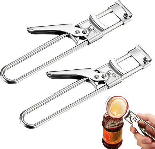 2PCS Adjustable Stainless Steel Jar Opener, Manual Can Opener for Arthritis Hands, Multifunctional Bottle Opener & Lid Gripper, Kitchen Gadgets for Seniors