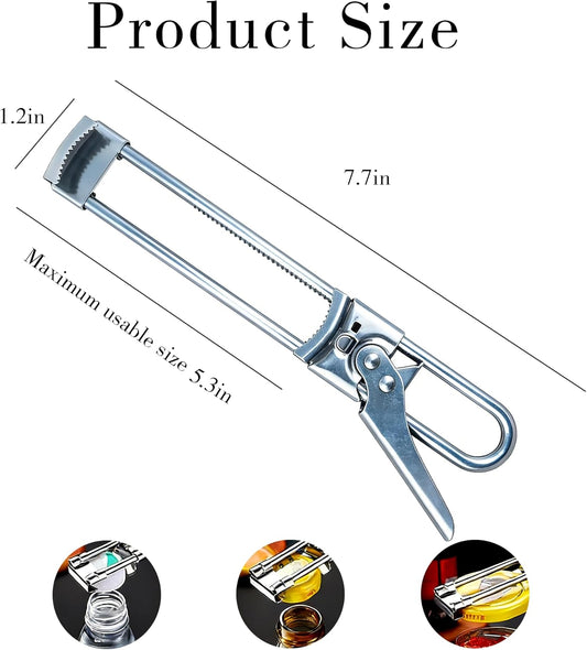 2PCS Adjustable Stainless Steel Jar Opener, Manual Can Opener for Arthritis Hands, Multifunctional Bottle Opener & Lid Gripper, Kitchen Gadgets for Seniors