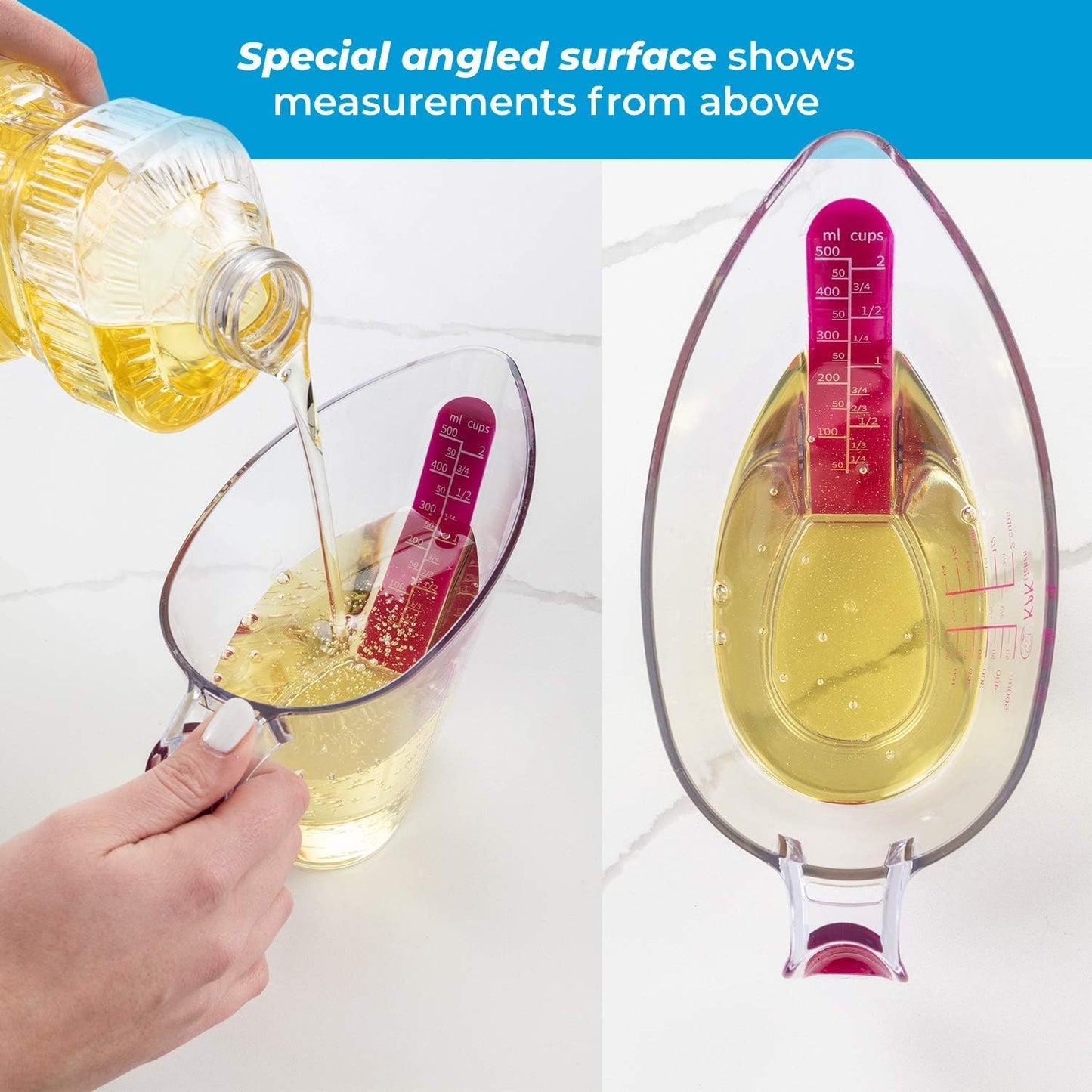 4-Piece Angled Liquid Measuring Cups Plastic Set - BPA-Free Mini Oz, 1, 2 and 4 Plastic Measuring Cup Sizes - Measuring Cups For Liquids with ML & Cups Measures - Small & Large Measure Cup