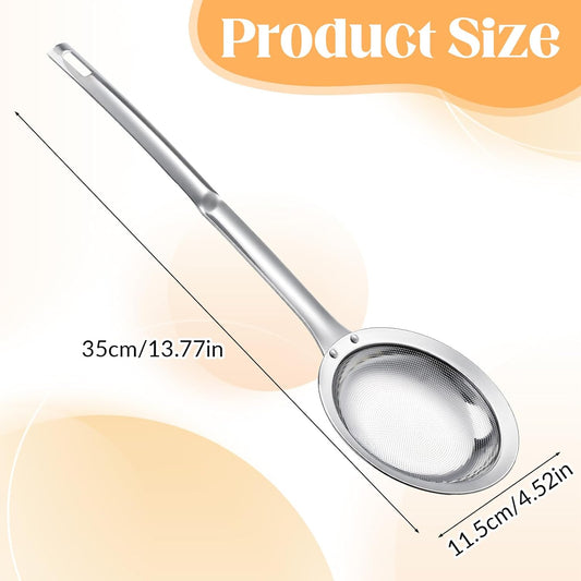 Skimmer Spoon Filter Grease Foam Fine Mesh Stainless Steel Sieve Colander, Extra Fine Strainer With Handle Handheld Fry Oil Filter for Cooking Sieve Spoon for Food Strainer Kitchen Gadget (Large)