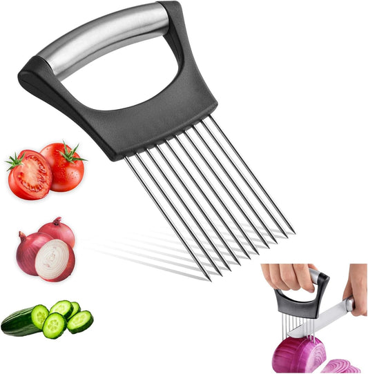 Onion Holder For Slicing, Stainless Steel Onion Cutter, Vegtable And Fruit Slicer, Onion Slicing Tool Of Potato, Egg, Avocado, Meat, Lemon And Other Kitchen Utensils