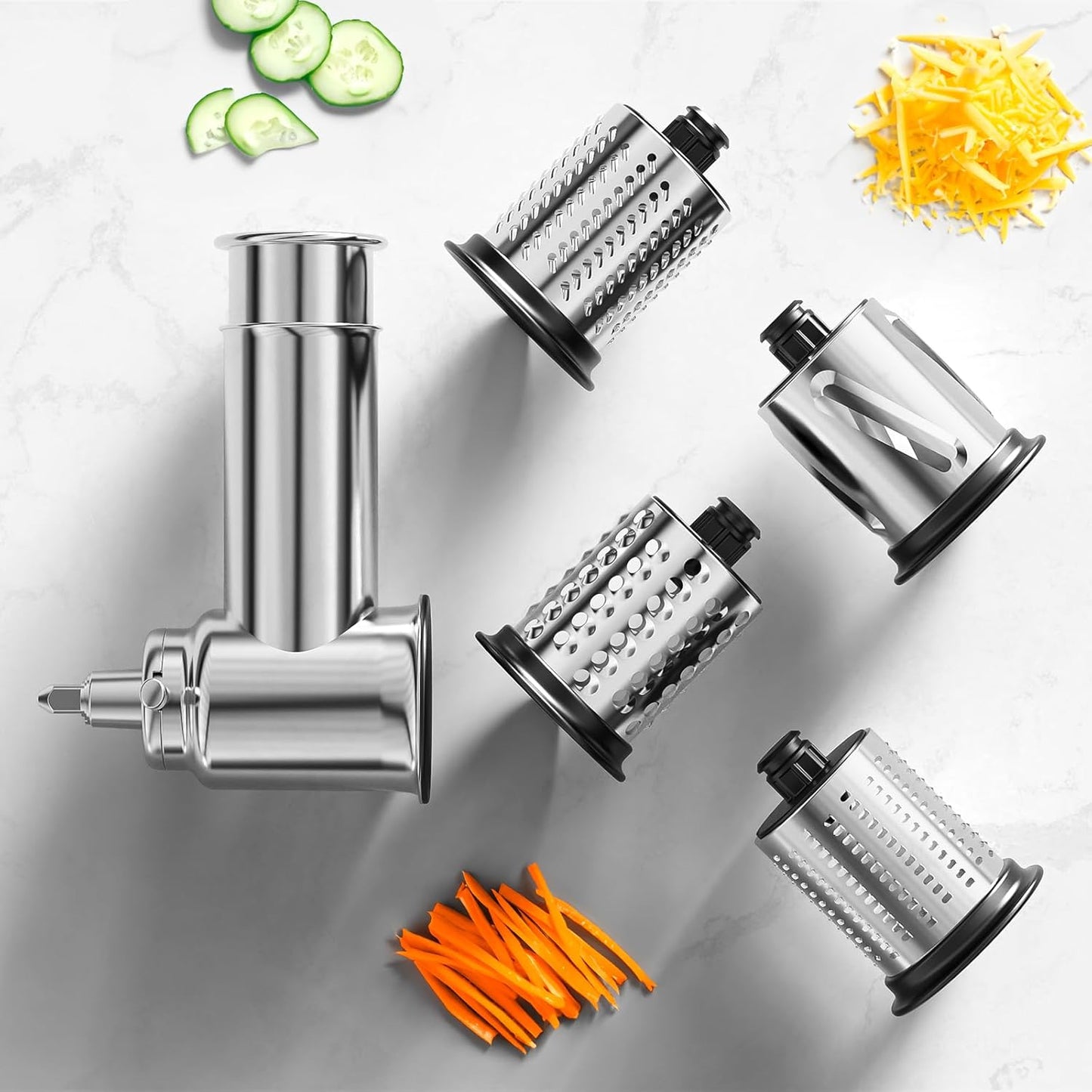 Stainless Steel Slicer Shredder Attachment for KitchenAid Mixer | Cheese Grater Attachment for KitchenAid Stand Mixer, Salad Maker, Grinding Powder, Dishwasher Safe with 4 Blades