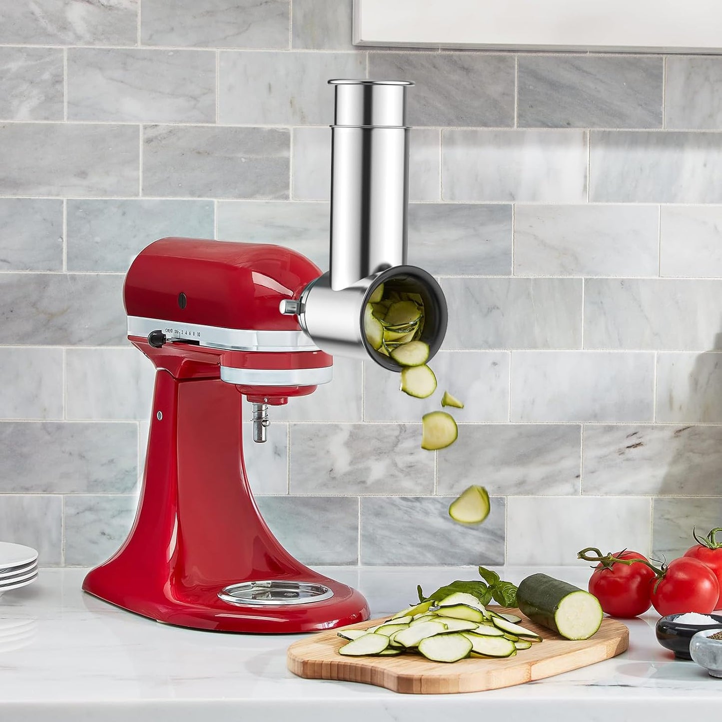 Stainless Steel Slicer Shredder Attachment for KitchenAid Mixer | Cheese Grater Attachment for KitchenAid Stand Mixer, Salad Maker, Grinding Powder, Dishwasher Safe with 4 Blades