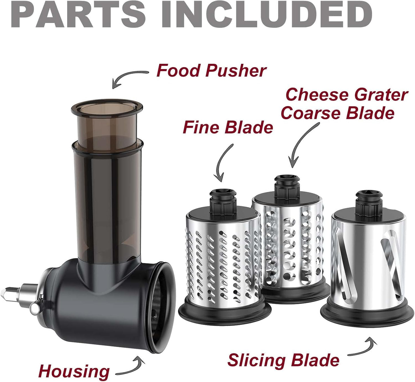 Stainless Steel Slicer Shredder Attachment for KitchenAid Mixer | Cheese Grater Attachment for KitchenAid Stand Mixer, Salad Maker, Grinding Powder, Dishwasher Safe with 4 Blades