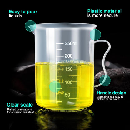 Teenitor Graduated Cylinder Plastic Beaker, 5pcs Plastic Graduated Cylinder 10ml 25ml 50ml 100ml 250ml and 5pcs Plastic Beakers 50ml 100ml 250ml 500ml1000ml Clear 10pcs