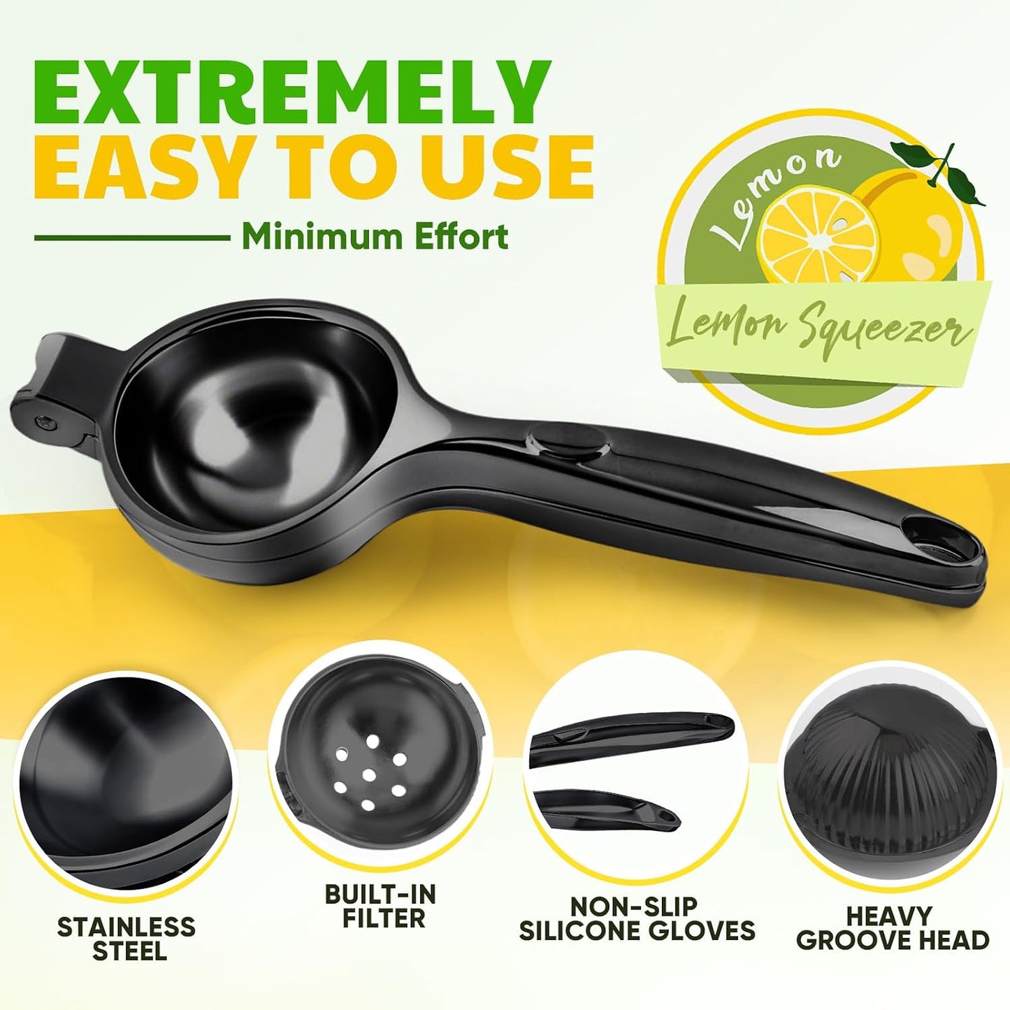 Lemon Squeezer Large, Lemon Squeezer Juicer Stainless Steel, Heavy Duty Manual Citrus Juicer Hand Press, Kitchen Tools Lime Squeezer Bar Tool, Easy to Clean Metal Lemon Hand Press