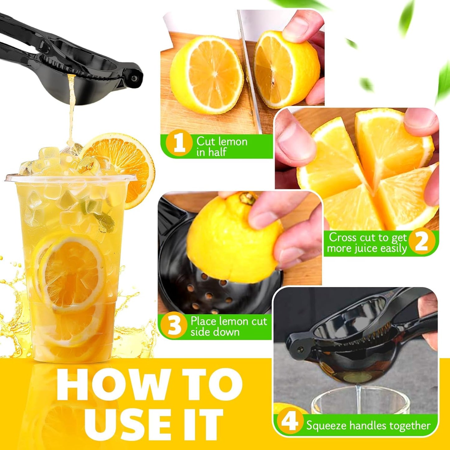 Lemon Squeezer Large, Lemon Squeezer Juicer Stainless Steel, Heavy Duty Manual Citrus Juicer Hand Press, Kitchen Tools Lime Squeezer Bar Tool, Easy to Clean Metal Lemon Hand Press