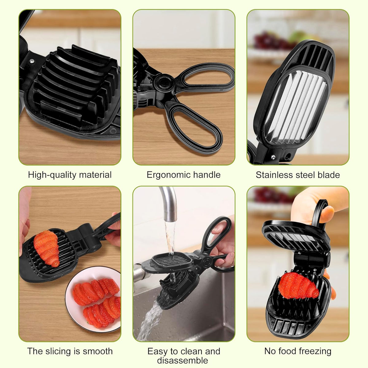 Fruit Slicer, Strawberry, Banana, Kiwi Cutter, Egg Slicer for Hard Boiled Eggs, for Fruit Sausages, Cucumbers, Mushroom Cutter, Rapid & Safe Slicing Kitchen Gadgets (Black)