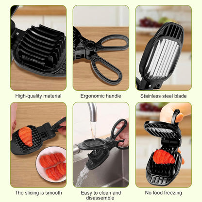 Fruit Slicer, Strawberry, Banana, Kiwi Cutter, Egg Slicer for Hard Boiled Eggs, for Fruit Sausages, Cucumbers, Mushroom Cutter, Rapid & Safe Slicing Kitchen Gadgets (Black)
