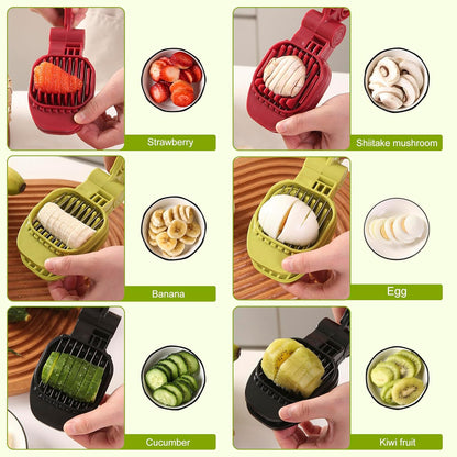 Fruit Slicer, Strawberry, Banana, Kiwi Cutter, Egg Slicer for Hard Boiled Eggs, for Fruit Sausages, Cucumbers, Mushroom Cutter, Rapid & Safe Slicing Kitchen Gadgets (Black)