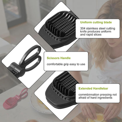 Fruit Slicer, Strawberry, Banana, Kiwi Cutter, Egg Slicer for Hard Boiled Eggs, for Fruit Sausages, Cucumbers, Mushroom Cutter, Rapid & Safe Slicing Kitchen Gadgets (Black)