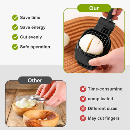 Fruit Slicer, Strawberry, Banana, Kiwi Cutter, Egg Slicer for Hard Boiled Eggs, for Fruit Sausages, Cucumbers, Mushroom Cutter, Rapid & Safe Slicing Kitchen Gadgets (Black)