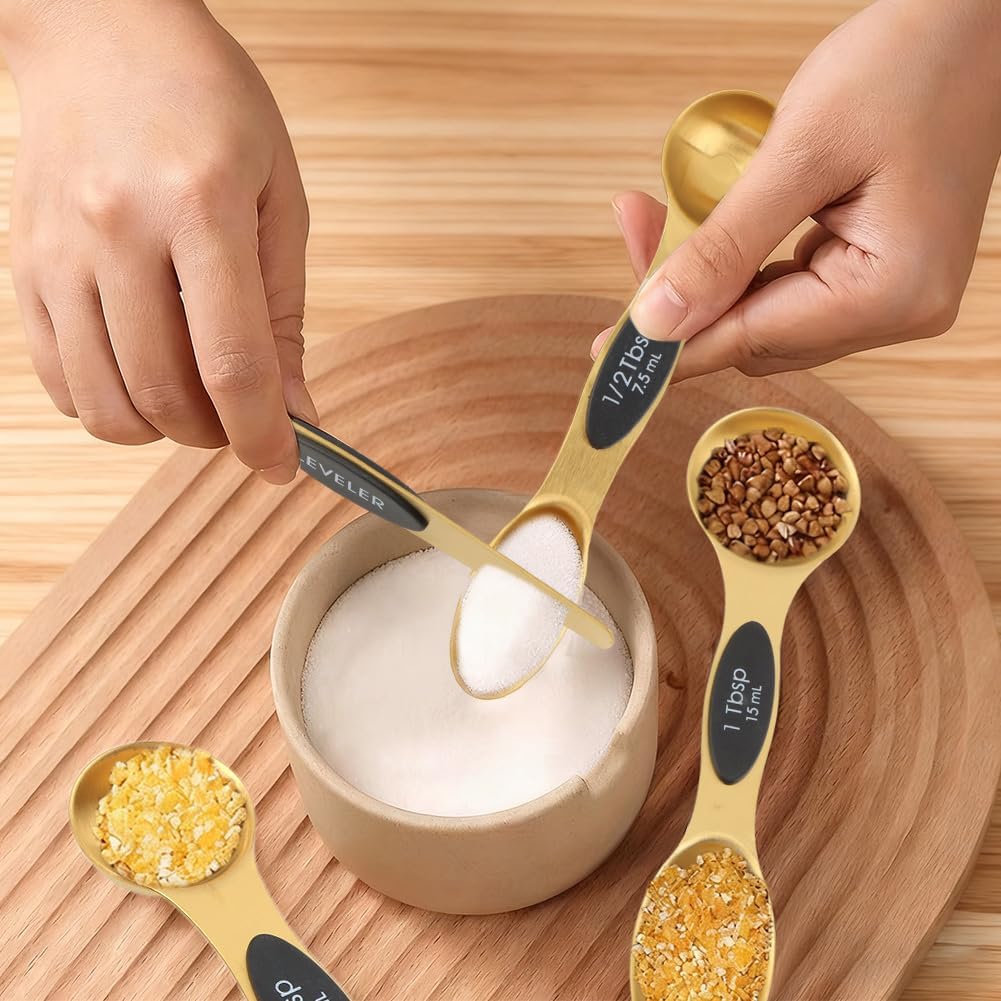 Gold Measuring Cups and Spoons Set, 13 Piece Measuring Set | Gold measuring cups and spoons set with double-sided spoons for spice jars and level measuring