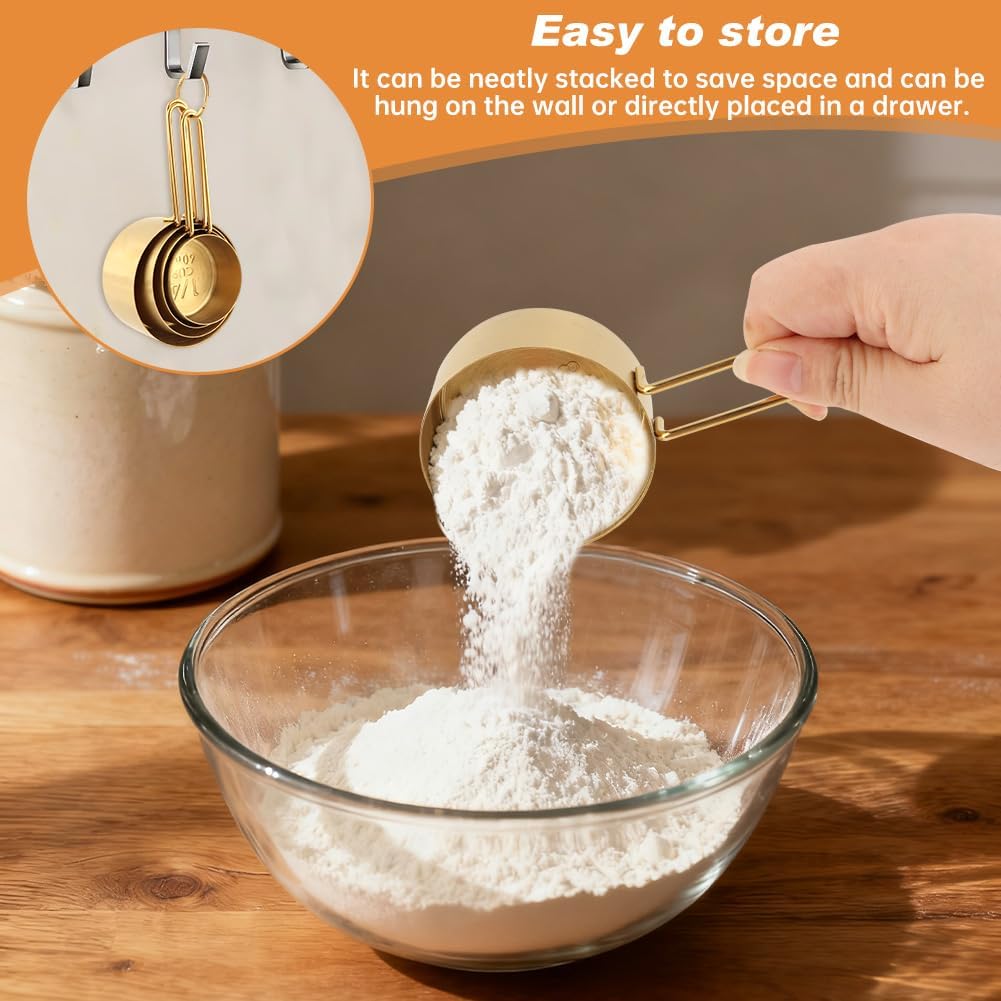 Gold Measuring Cups and Spoons Set, 13 Piece Measuring Set | Gold measuring cups and spoons set with double-sided spoons for spice jars and level measuring