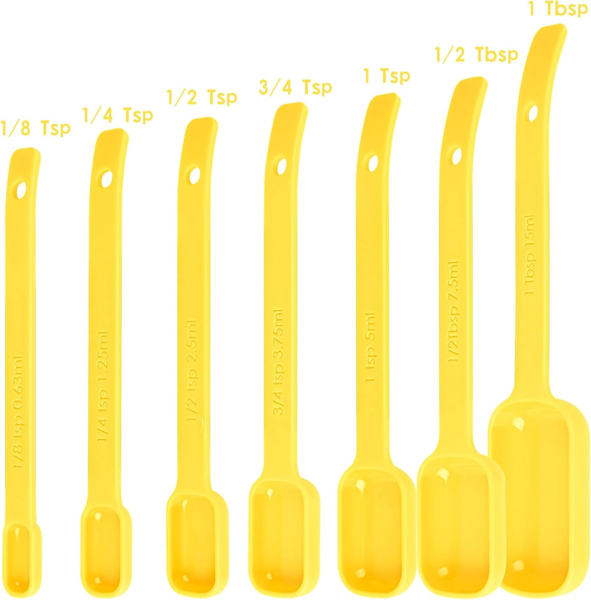 Plastic Measuring Cups and Spoons Set, Yellow Dry Measuring cups Set with Spout and Leveler for Kitchen and Baking, BPA free and Dishwasher Safe, Nesting Measuring Cups Set 15