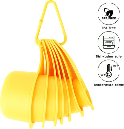 Plastic Measuring Cups and Spoons Set, Yellow Dry Measuring cups Set with Spout and Leveler for Kitchen and Baking, BPA free and Dishwasher Safe, Nesting Measuring Cups Set 15