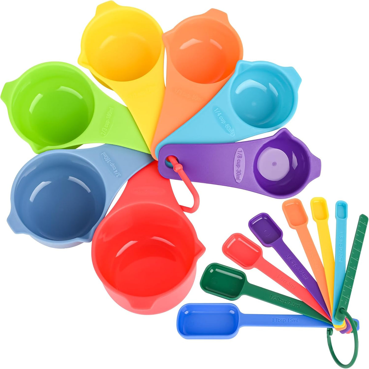 Plastic Measuring Cups and Spoons Set, Yellow Dry Measuring cups Set with Spout and Leveler for Kitchen and Baking, BPA free and Dishwasher Safe, Nesting Measuring Cups Set 15