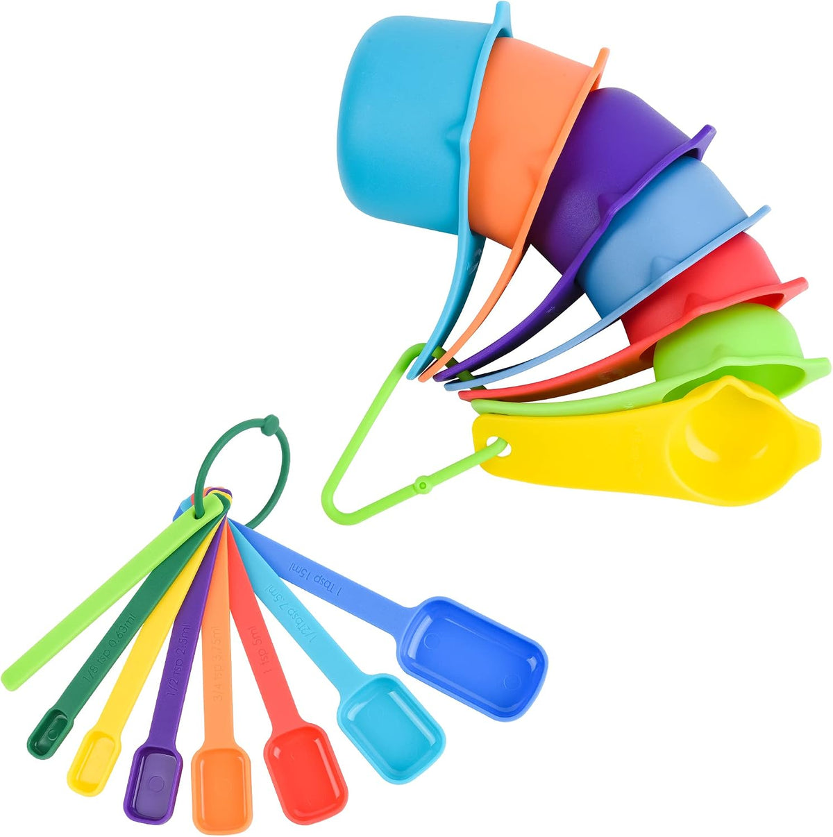 Plastic Measuring Cups and Spoons Set, Yellow Dry Measuring cups Set with Spout and Leveler for Kitchen and Baking, BPA free and Dishwasher Safe, Nesting Measuring Cups Set 15