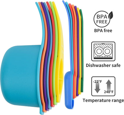 Plastic Measuring Cups and Spoons Set, Yellow Dry Measuring cups Set with Spout and Leveler for Kitchen and Baking, BPA free and Dishwasher Safe, Nesting Measuring Cups Set 15