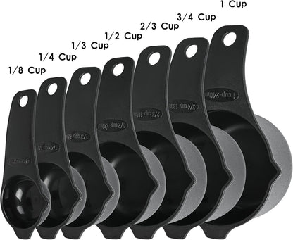 Plastic Measuring Cups and Spoons Set, Yellow Dry Measuring cups Set with Spout and Leveler for Kitchen and Baking, BPA free and Dishwasher Safe, Nesting Measuring Cups Set 15