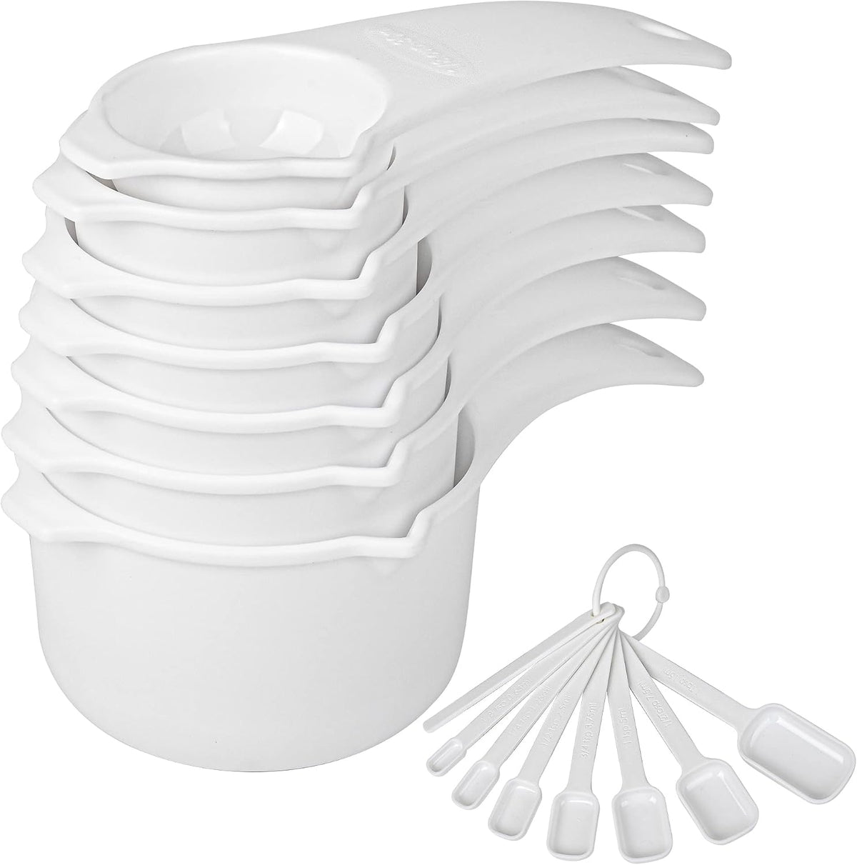 Plastic Measuring Cups and Spoons Set, Yellow Dry Measuring cups Set with Spout and Leveler for Kitchen and Baking, BPA free and Dishwasher Safe, Nesting Measuring Cups Set 15