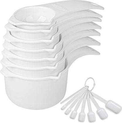 Plastic Measuring Cups and Spoons Set, Yellow Dry Measuring cups Set with Spout and Leveler for Kitchen and Baking, BPA free and Dishwasher Safe, Nesting Measuring Cups Set 15