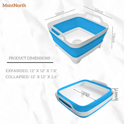 Collapsible Wash Basin 9L, Foldable Dish Tub with Drain Plug, Portable Collapsible Dish Basin, Camping Sink for Washing Dishes, Laundry & Kitchen Use,Gray