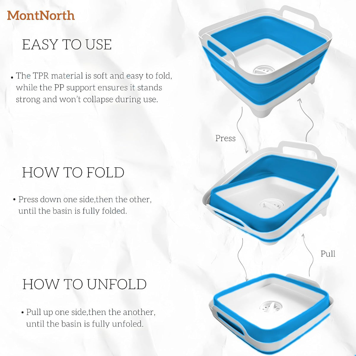 Collapsible Wash Basin 9L, Foldable Dish Tub with Drain Plug, Portable Collapsible Dish Basin, Camping Sink for Washing Dishes, Laundry & Kitchen Use,Gray