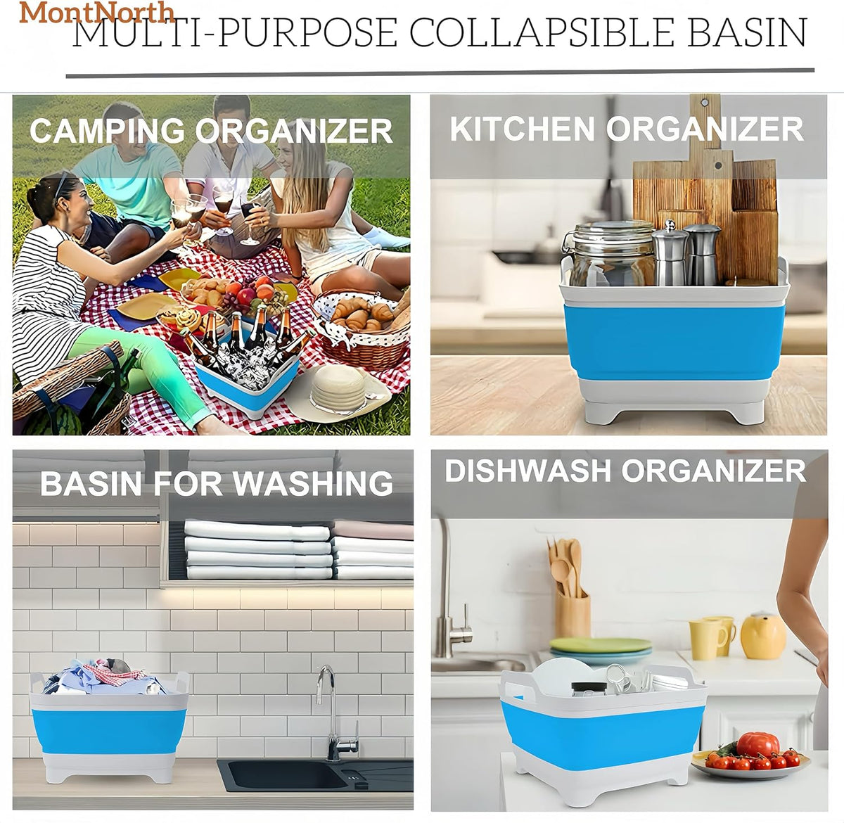 Collapsible Wash Basin 9L, Foldable Dish Tub with Drain Plug, Portable Collapsible Dish Basin, Camping Sink for Washing Dishes, Laundry & Kitchen Use,Gray