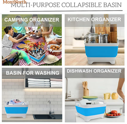 Collapsible Wash Basin 9L, Foldable Dish Tub with Drain Plug, Portable Collapsible Dish Basin, Camping Sink for Washing Dishes, Laundry & Kitchen Use,Gray