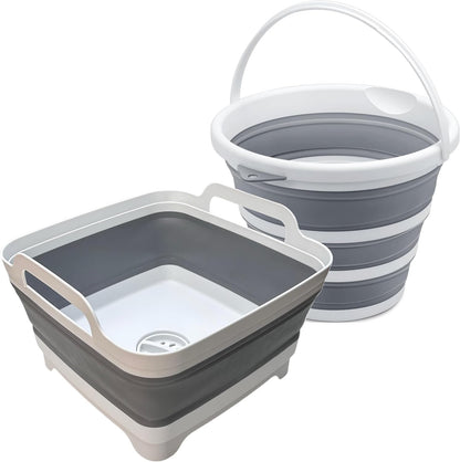 Collapsible Wash Basin 9L, Foldable Dish Tub with Drain Plug, Portable Collapsible Dish Basin, Camping Sink for Washing Dishes, Laundry & Kitchen Use,Gray